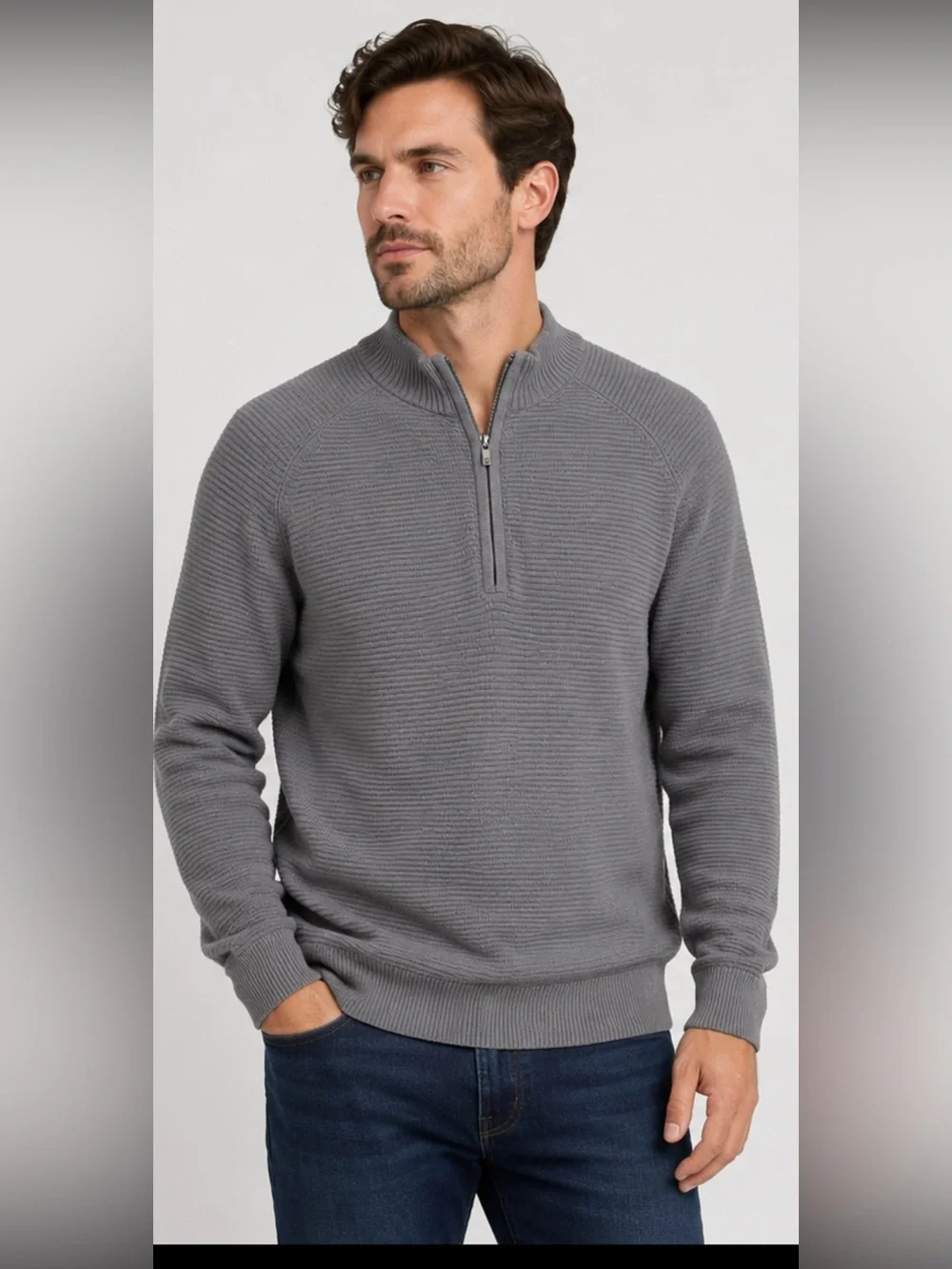 Tommy John Gray Quarter Zip Sweater Mens 2XL Cotton Modal